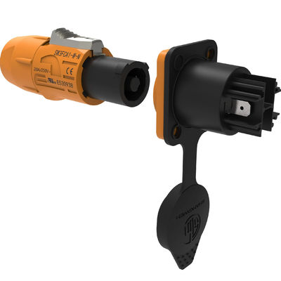 Outdoor IP65 Waterproof Powercon Connector 20A 250V 3-Pin Male Plug Female Chassis Socket Yellow Input LED Display Connector