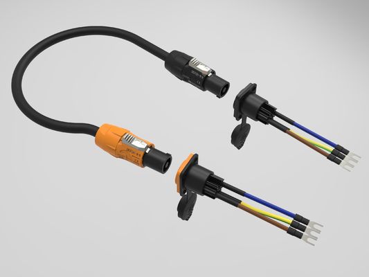 Outdoor Orange Black Powercon Cable IP65 3 Pole Power In/Out Connectors Female for LED Screen Copper Conductor Industrial