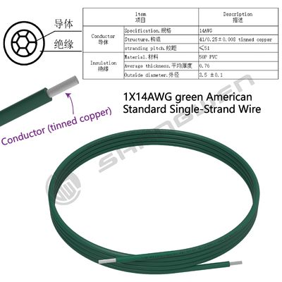 14AWG Wire PVC Wire UL AWM 1015 14AWG 105℃ 600V 14AWG PVC Electronic Cable Tinned Copper Stranded Wiring 600V Power Cord Green