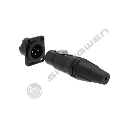Indoor Panel Mount Chassis Microphone Mini XLR Audio Connector 3-Pin Male Socket Made of Zinc Alloy IP44 Rated D-Type Shape