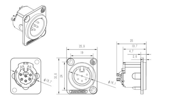 Black IP40 Indoor Protection 6-Pole Plug Socket Male Audio Video Connectors 6-Pin XLR Black Shell Audio Connectors